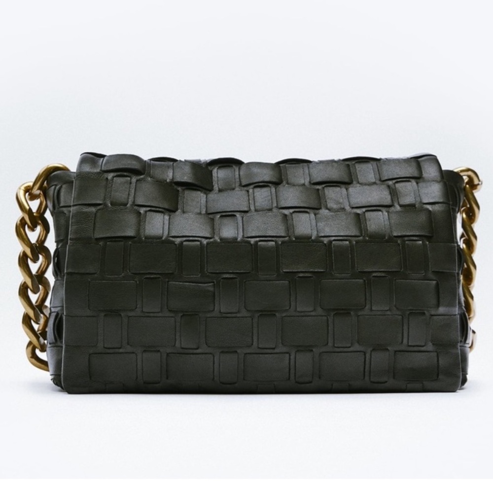 Zara NWT Woven Leather Shoulder Bag